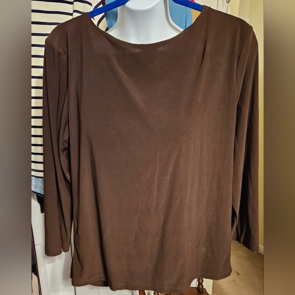 #403 Bleeker & McDougal- Brown draped front beaded top- Size: XL - Picture 2 of 4